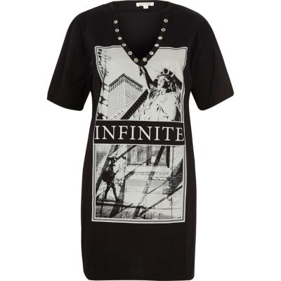 Black infinite print longline T-shirt